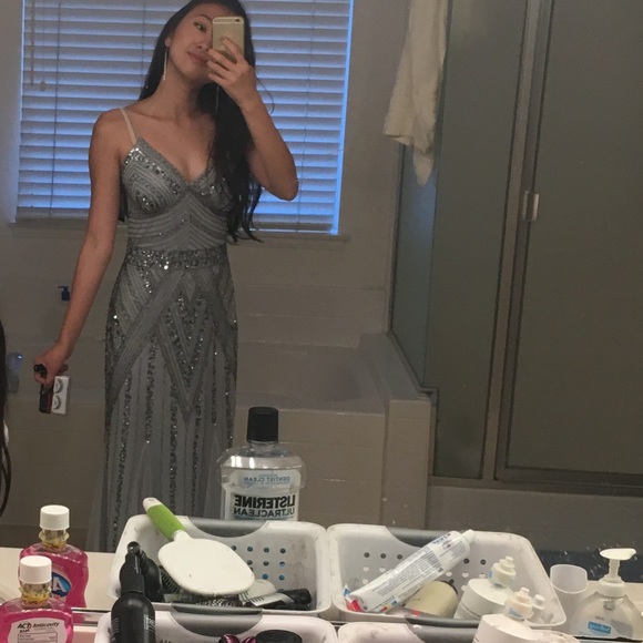 Blue/grey beaded prom dress, ONLY WORN ONCE - Picture 3 of 5
